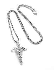 Fashion Silver Titanium Steel Geometric Angel Necklace
