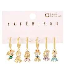 Fashion Gold Copper Inlaid Zircon Princess Mermaid Earrings Set Of 6