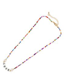 Fashion Color Colorful Rice Bead Beaded Alphabet Necklace
