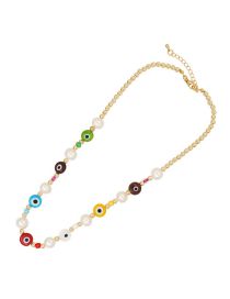 Fashion Gold Colorful Eye Pearl Beaded Necklace