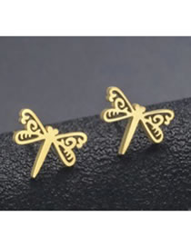 Fashion Gold-11 Titanium Steel Geometric Dragonfly Stud Earrings