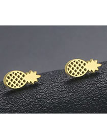 Fashion Gold-21 Titanium Geometric Pineapple Stud Earrings