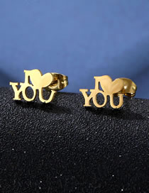 Fashion Gold-23 Titanium Steel Geometric Heart Letter Stud Earrings