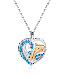 Fashion Silver Alloy Diamond Heart Dolphin Necklace