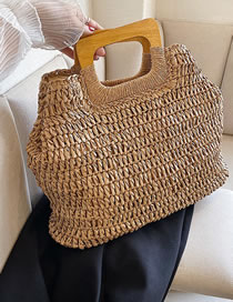 Fashion Khaki Straw Large Capacity Tote Bag