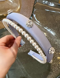 Fashion Snow Diamond - Blue Fabric Diamond And Pearl Beaded Double Layer Headband
