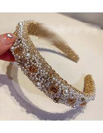 Fashion Champagne Geometric Crystal Pearl Wide-brimmed Headband