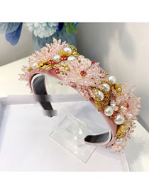 Fashion Pink Geometric Crystal Pearl Braided Wide-brimmed Headband