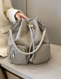 Fashion Grey Pu Drawstring Large Capacity Backpack