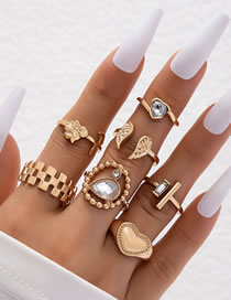 Fashion Gold Alloy Diamond Heart Wings Flower Ring Set