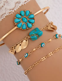 Fashion Gold Alloy Geometric Turquoise Eyes Chain Bracelet Set