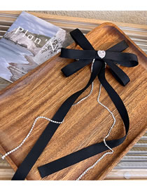 Fashion E Black Rhinestone Heart Claw Chain Tassel Fabric Bow Hair Clip