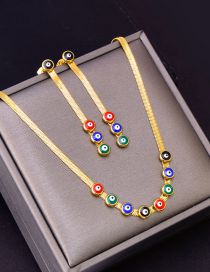 Fashion Necklace + Earrings Titanium Oil Drip Eye Snake Chain Earrings Necklace Set