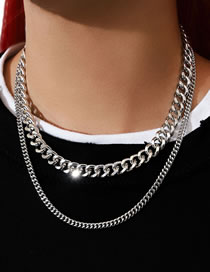 Fashion Silver Alloy Geometric Chain Double Layer Necklace