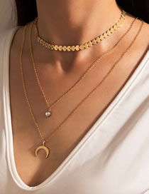 Fashion Gold Alloy Diamond Geometric Moon Necklace