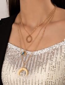 Fashion Gold Alloy Geometric Moon Ring Layered Necklace