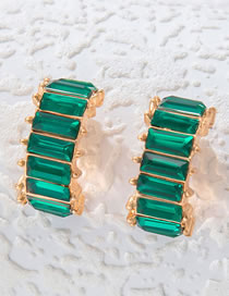 Fashion Green Alloy Diamond C-shaped Earrings