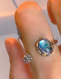 Fashion 4# Alloy Diamond Geometric Moonlight Open Ring