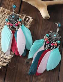 Fashion Silver Turquoise Feather Drop Earrings