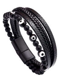 Fashion Black Braided Leather Eye Beaded Bracelet