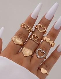 Fashion Gold Alloy Diamond Heart Ring Set