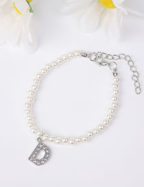 Fashion D. Alloy Pearl Beaded Diamond 26 Alphabet Bracelet