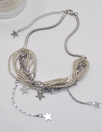 Fashion Silver Layered Chain Star Tassel Necklace