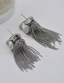 Fashion Silver Metal Bead Tassel Earrings