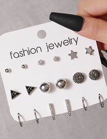Fashion Silver Alloy Pentagram Triangle Earring Set