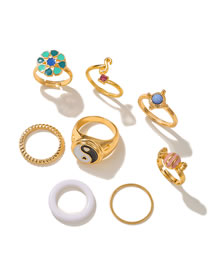 Fashion Gold Alloy Diamond Drip Oil Tai Chi Love Candy Alphabet Ring Set