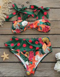 Fashion Green Polyester Print Tie One-piece Swimsuit