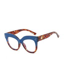 Fashion Upper Blue And Lower Blue Flowers With White Slices Pc Rice Nail Cat Eye Large Frame Flat Mirror