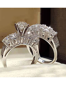 Fashion Platinum Copper Inlaid Zirconia Geometric Ring Set