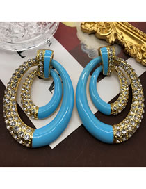 Fashion Blue Earrings Alloy Drip Oil Double Ring Stud Earrings