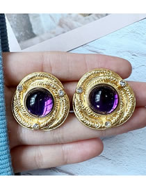 Fashion Purple Alloy Glass Inlaid Precious Round Ear Clip