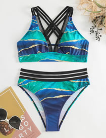 Fashion Color Mesh Stitching Printed Slip-back One-piece Swimsuit