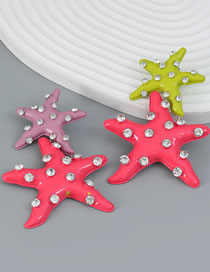 Fashion Color Alloy Dripping Diamond Starfish Stud Earrings