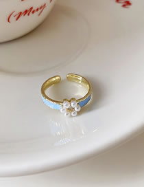 Fashion 21#elastic Ring - Golden Flower Alloy Geometric Pearl Ring