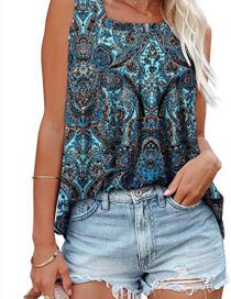 Fashion 11# Polyester Print Ruched Square Neck Sleeveless Tank Top