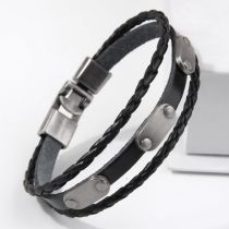 Fashion Black Leather Multi-layered Men's Bracelet