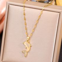 Fashion Gold Copper Set Zirconium Dolphin Necklace