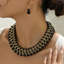 Fashion Gold Alloy Geometric Ball Necklace And Earrings Set