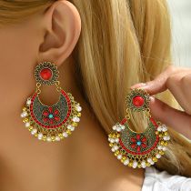 Fashion Red Alloy Inlay Pine Drop Earrings