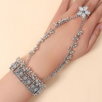 Fashion Silver Alloy Diamond Flower Drop Tassel Mitten Bracelet