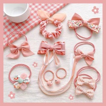 Fashion Ten-piece Pink Bow Set Fabric Bow Flower Childrens Hair Rope Set