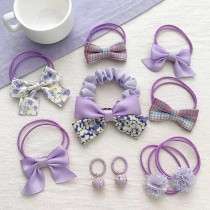 Fashion Purple Large Intestine Ring Ten-piece Set Fabric Bow Flower Childrens Hair Rope Set