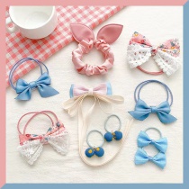 Fashion Ten-piece Blue And Purple Bow Set Fabric Bow Flower Childrens Hair Rope Set