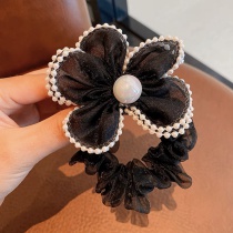 Fashion Black Pearl Flower Hair Tie
