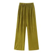 Fashion Green Silk-satin Pleated Straight-leg Trousers