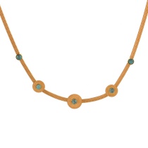 Fashion Gold Titanium Steel Round Turquoise Snake Bone Chain Necklace